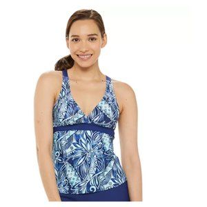 Women's N Swimwear Print Cross-Back Bust Enhancer Tankini Top